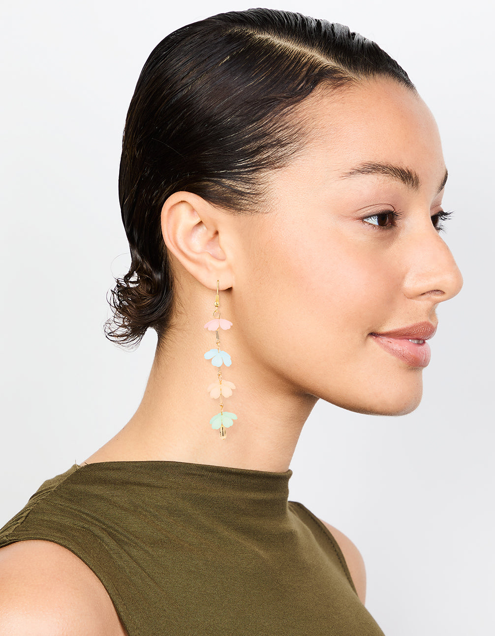 Gold Multicoloured Flower Strand Drop Earrings