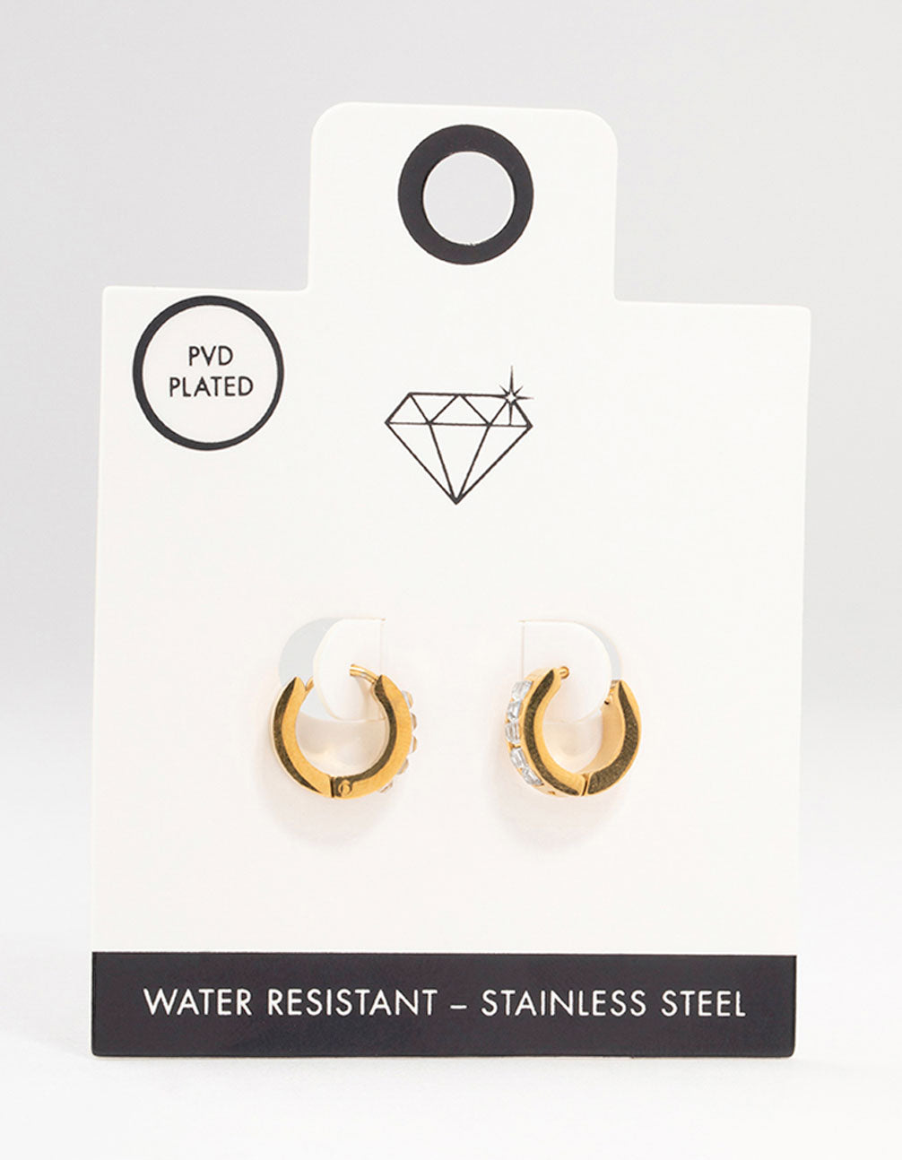 Waterproof Gold Plated Stainless Steel Square Cut Diamante Huggie Earrings