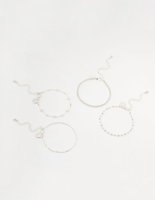 Silver Dainty Pearl Bracelets & Anklets Set