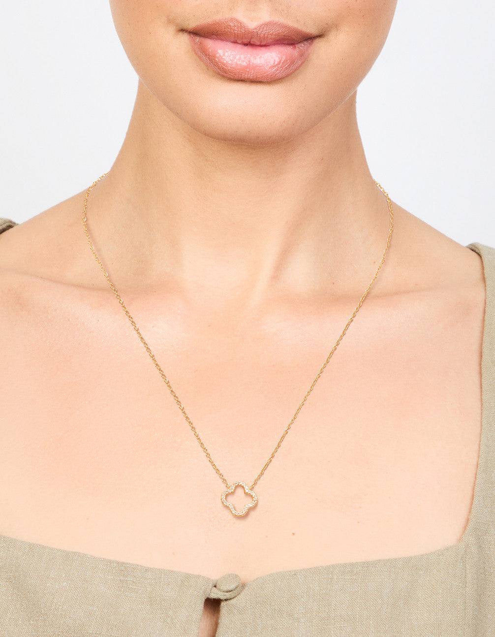 Gold Plated Brass Cubic Zirconia Hollow Flower Necklace