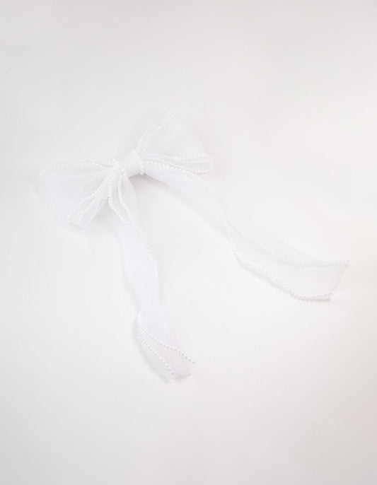 White Organza Fabric & Pearl Bow Hair Clip