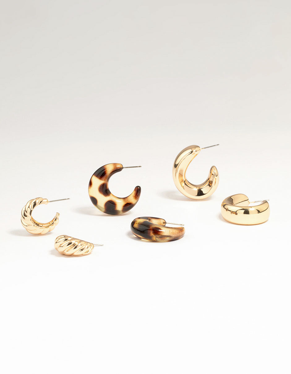 Gold & Tortoiseshell Hoop Earrings 3-Pack