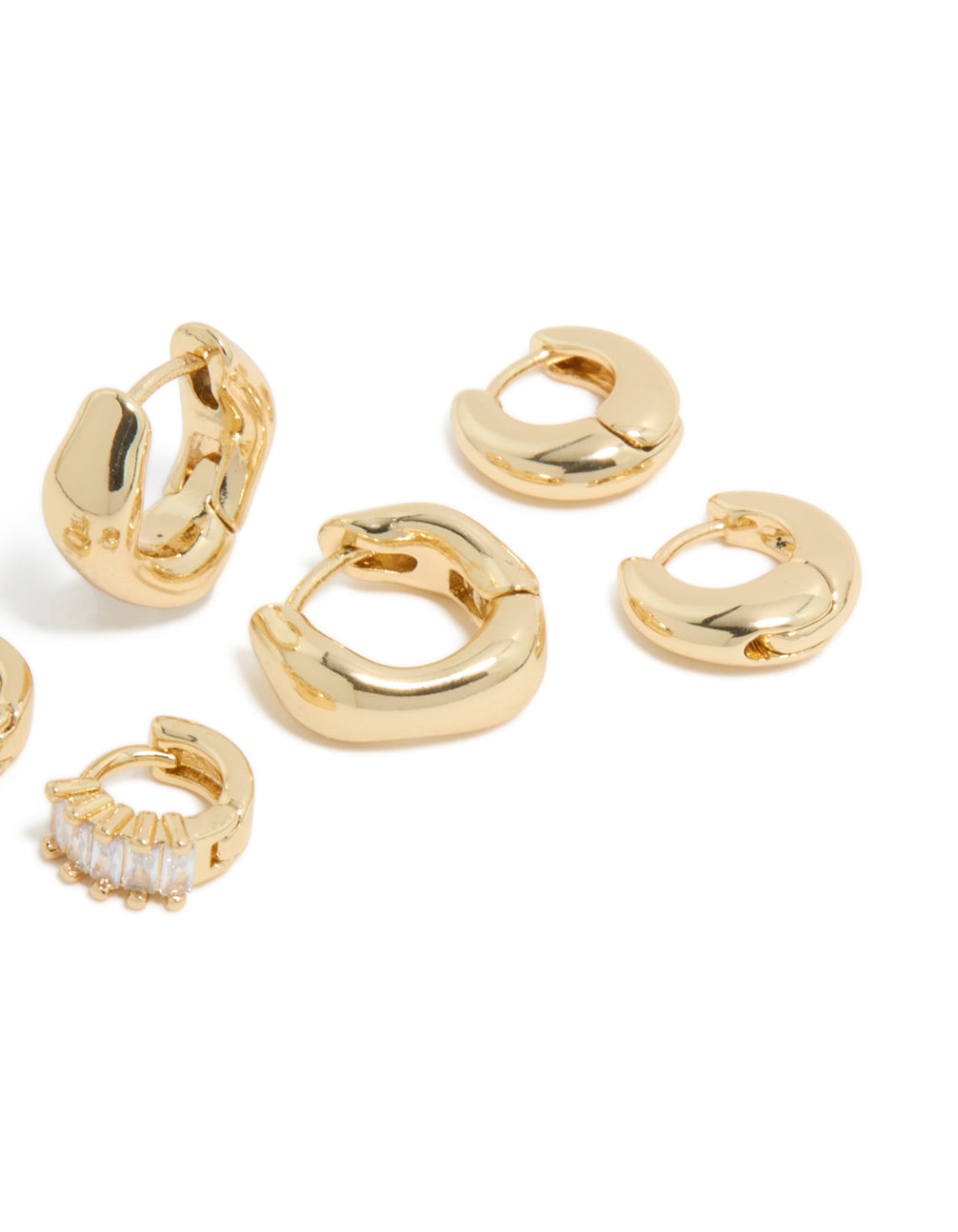 Gold Plated Brass Cubic Zirconia Baguette Earrings 4-Pack