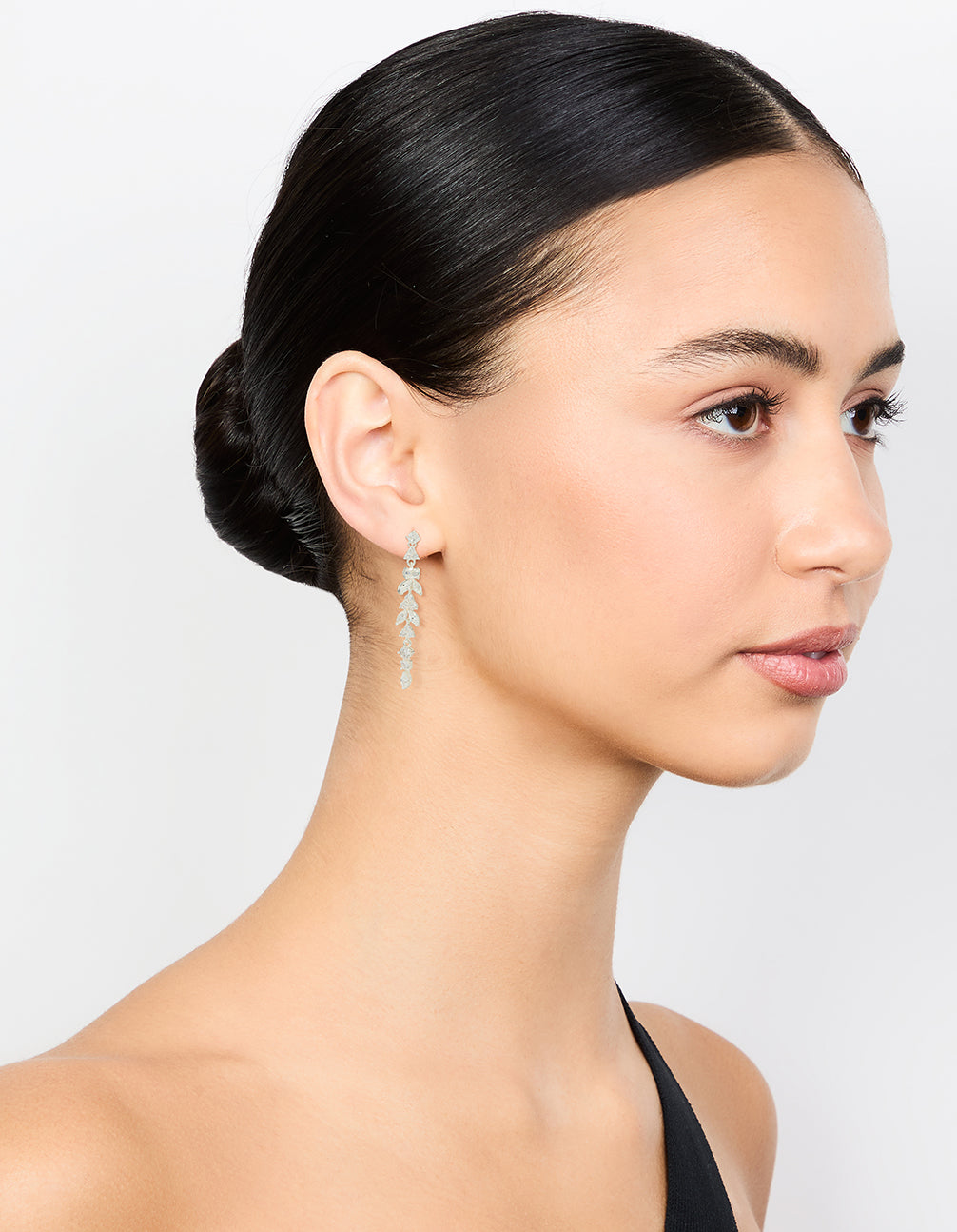 Silver Plated Cubic Zirconia Alternating Vine Linear Drop Earrings