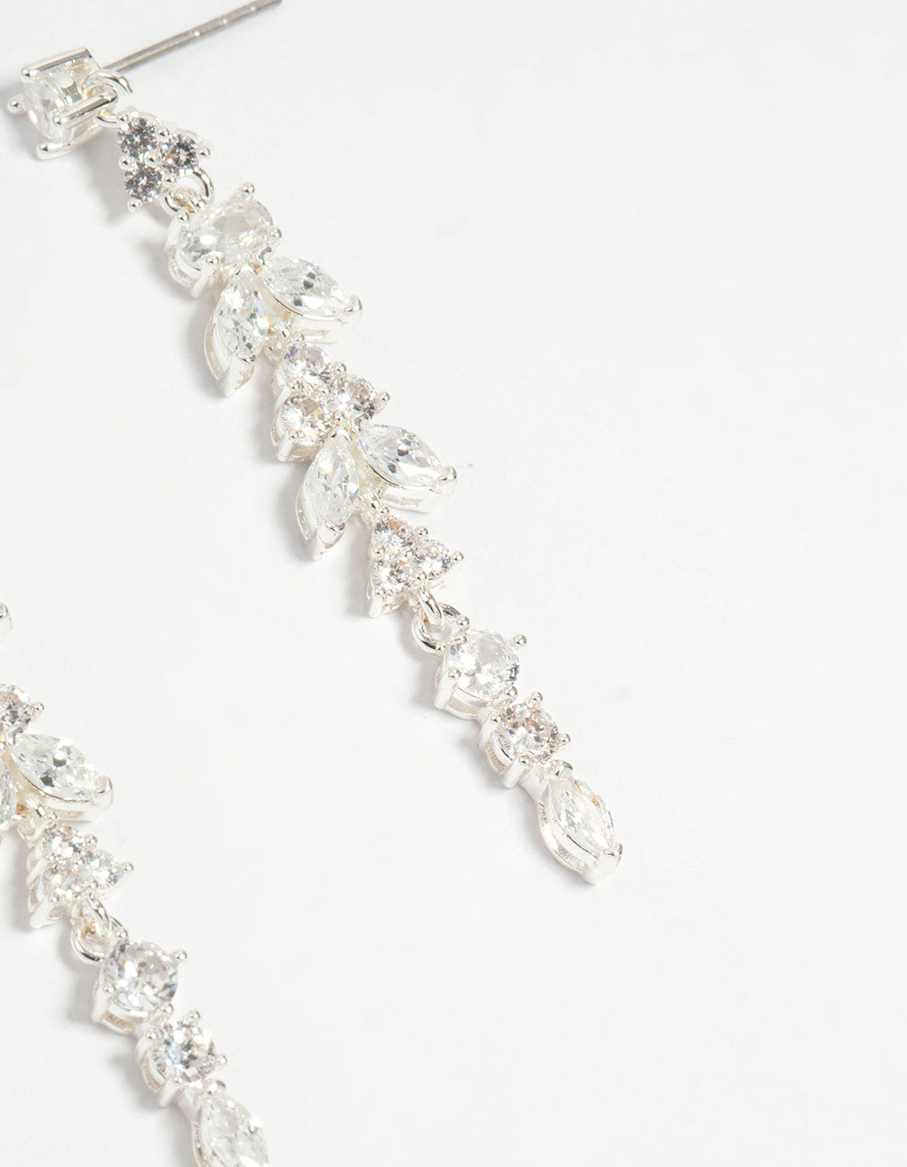 Silver Plated Cubic Zirconia Alternating Vine Linear Drop Earrings