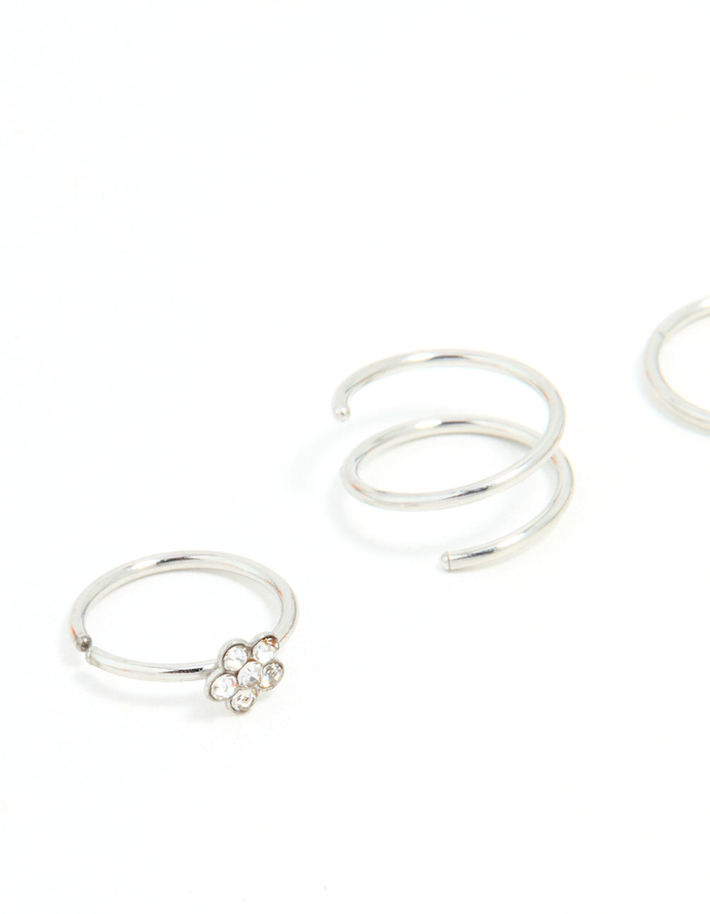 Surgical Steel Mixed Flower Hoop Nose Ring 3-Pack