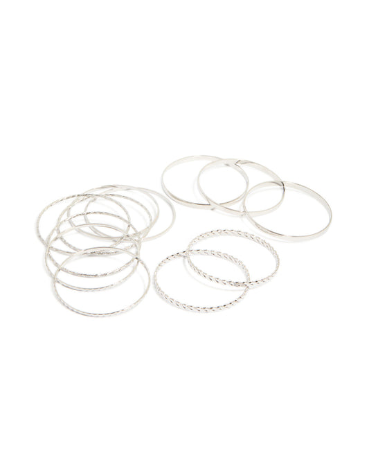 Antique Silver Molten Textured Bangles Pack
