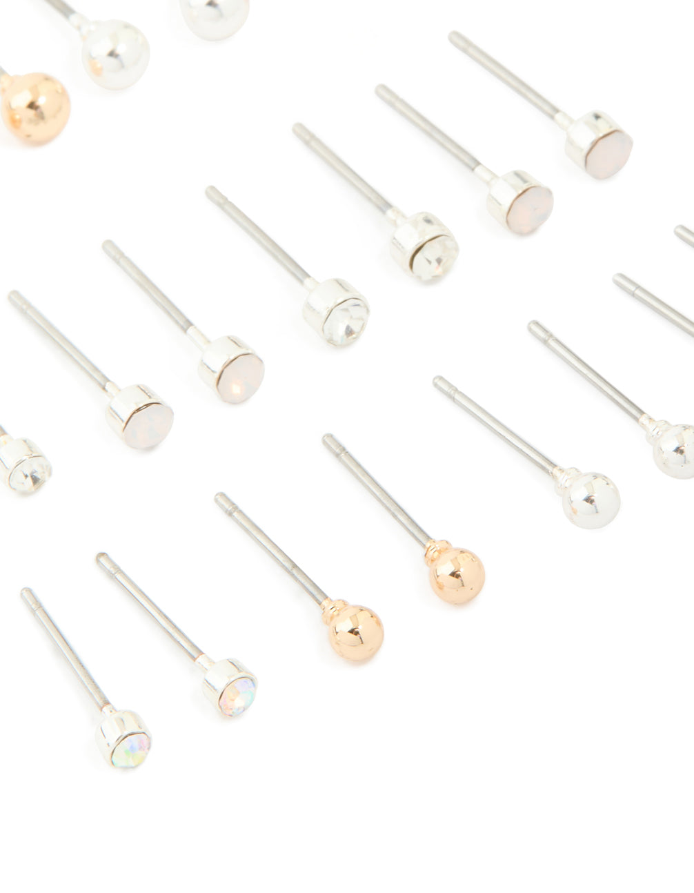 Silver Mixed Basic Stud Earrings 12-Pack