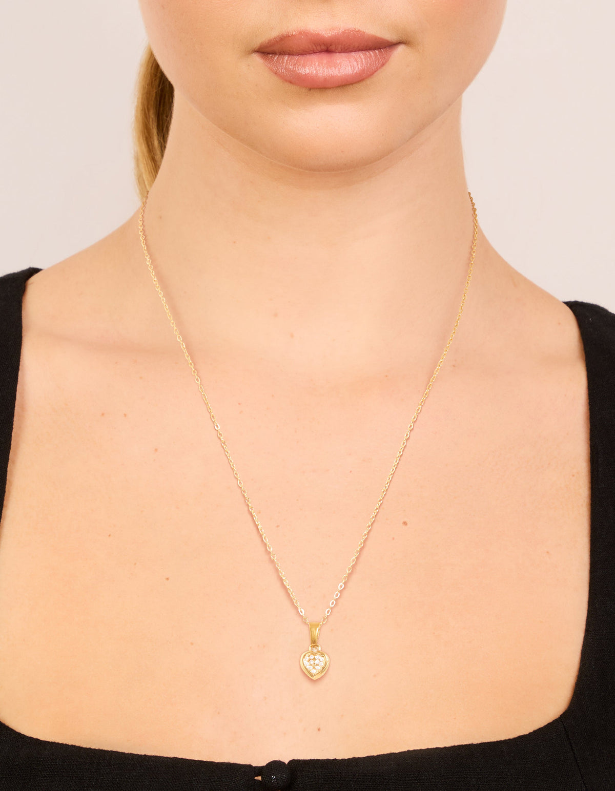Waterproof Gold Plated Stainless Steel Diamante Mini Pavé Heart Necklace