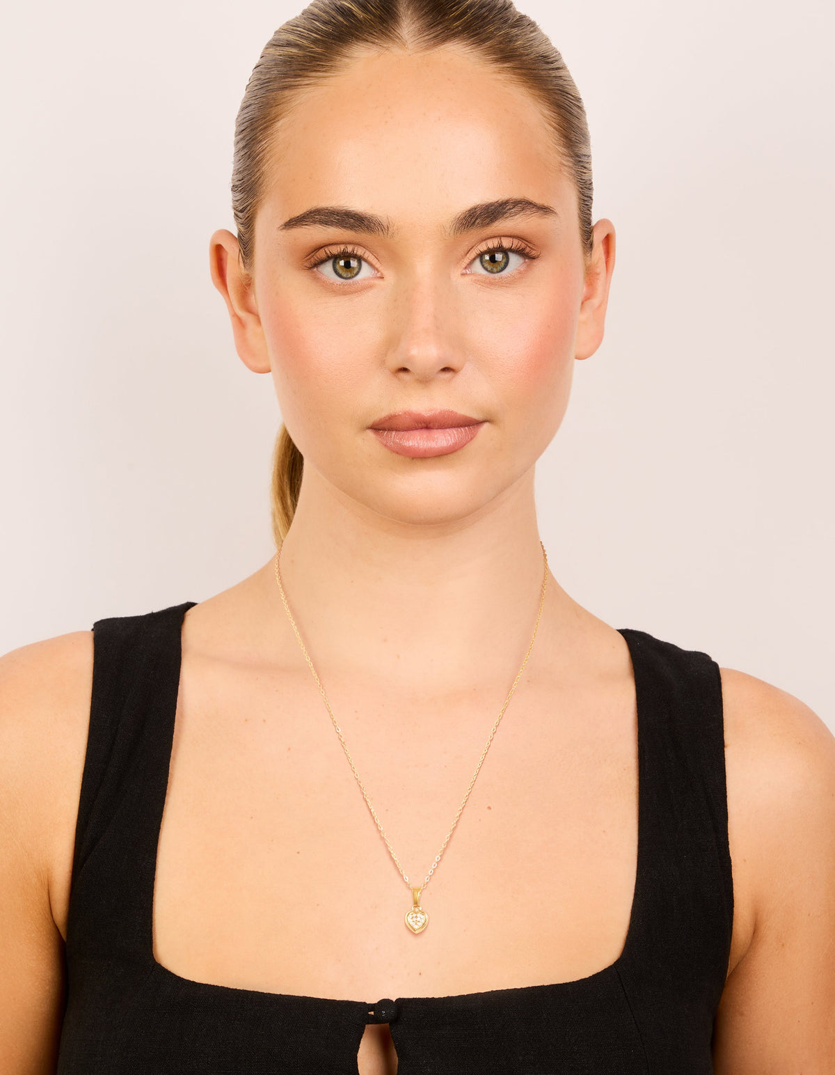 Waterproof Gold Plated Stainless Steel Diamante Mini Pavé Heart Necklace