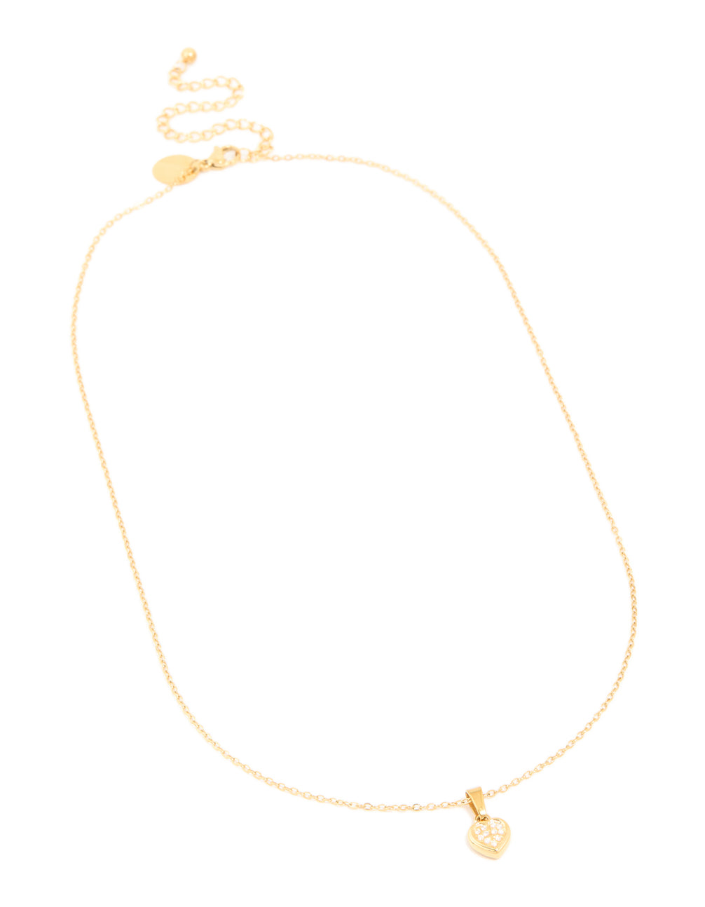 Waterproof Gold Plated Stainless Steel Diamante Mini Pavé Heart Necklace