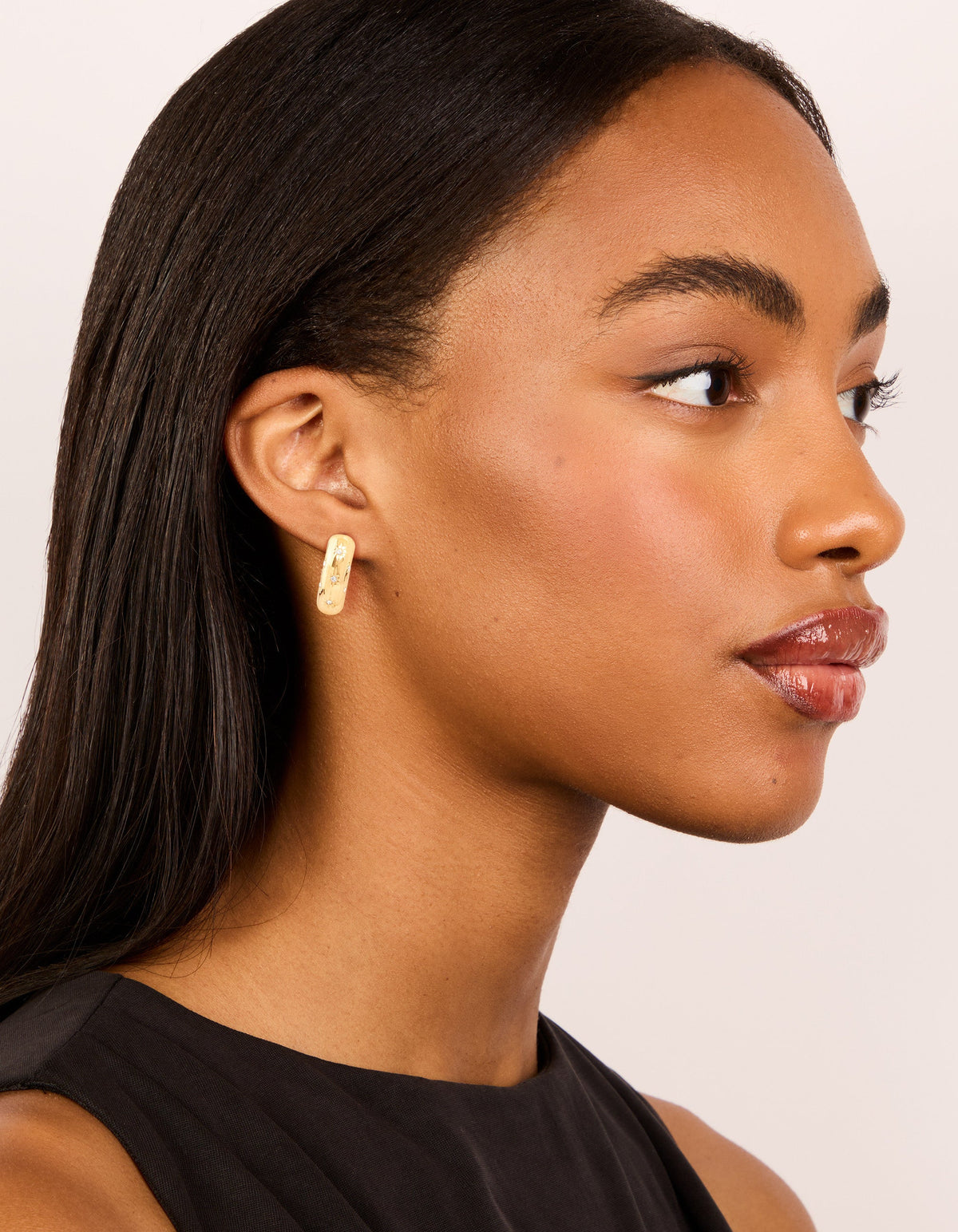 Waterproof Gold Plated Stainless Steel Diamante Star Huggie Earrings