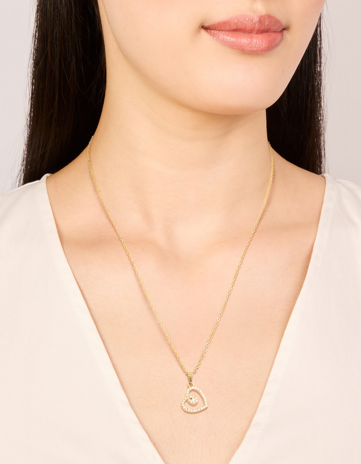 Waterproof Gold Plated Stainless Steel Cubic Zirconia Heart Pendant Necklace
