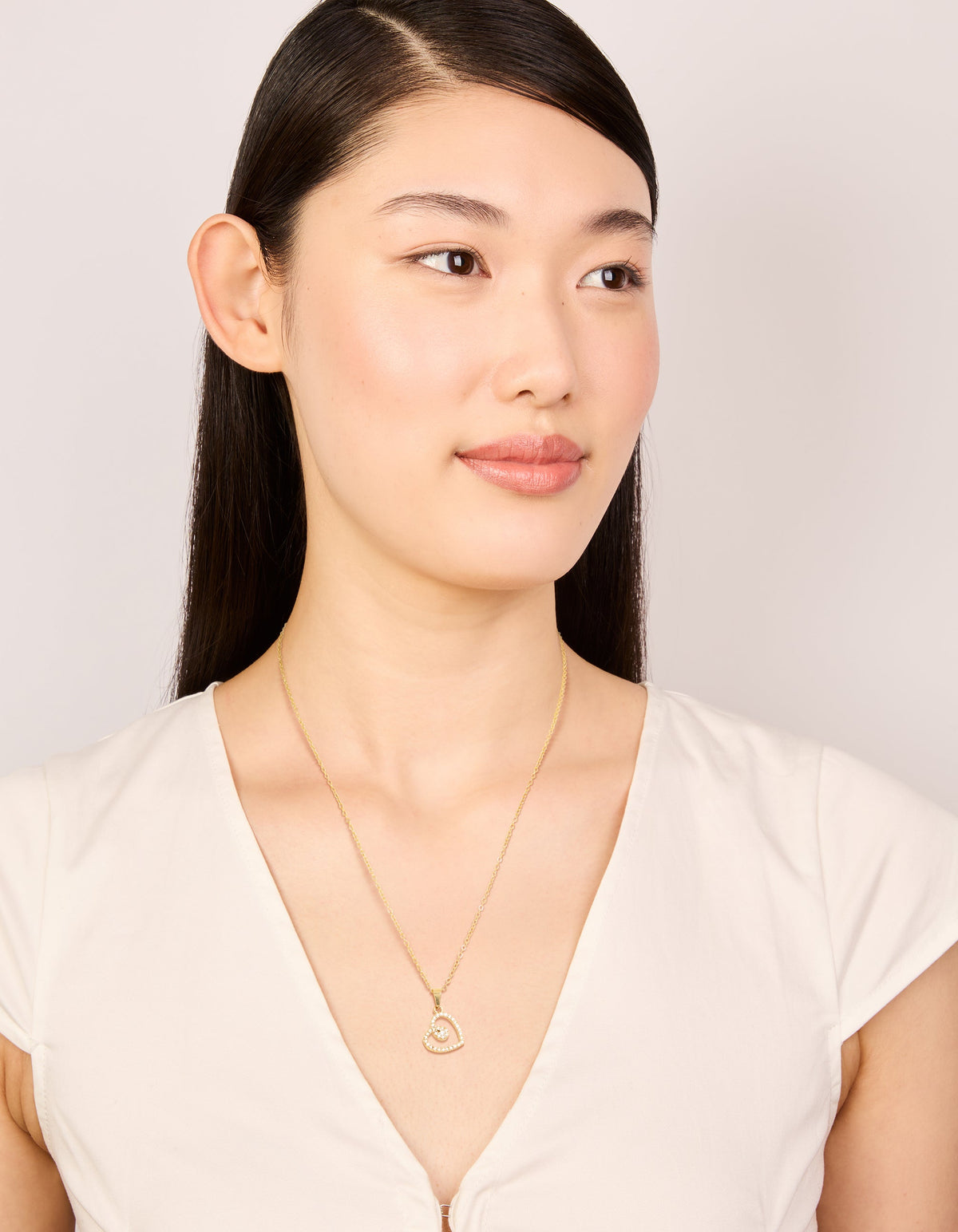 Waterproof Gold Plated Stainless Steel Cubic Zirconia Heart Pendant Necklace