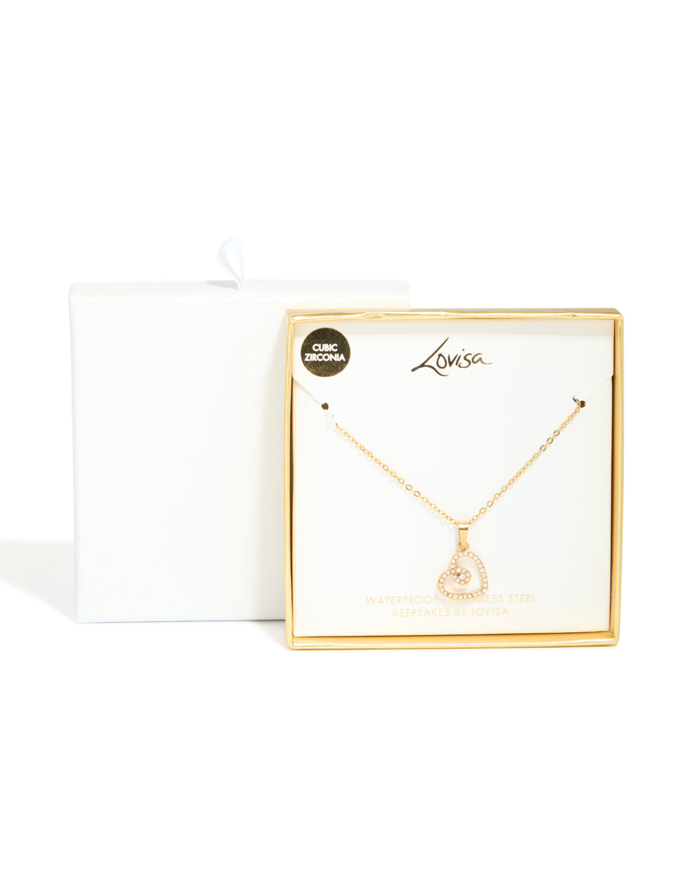 Waterproof Gold Plated Stainless Steel Cubic Zirconia Heart Pendant Necklace