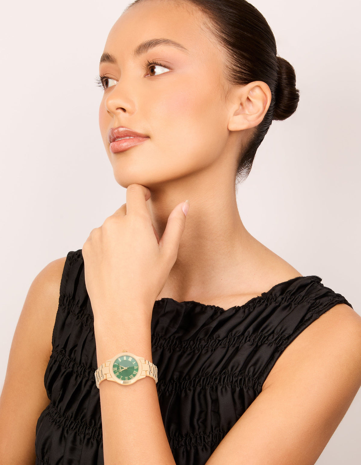 Gold Green Face Classic Round Roman Numeral Watch