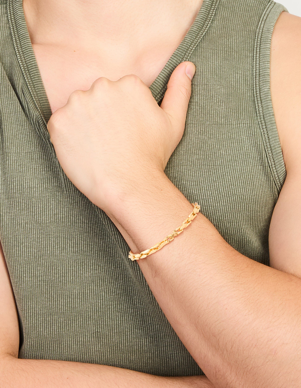 Mens Waterproof  Gold Plated Stainless Steel Detailed Chain Link Bracelet