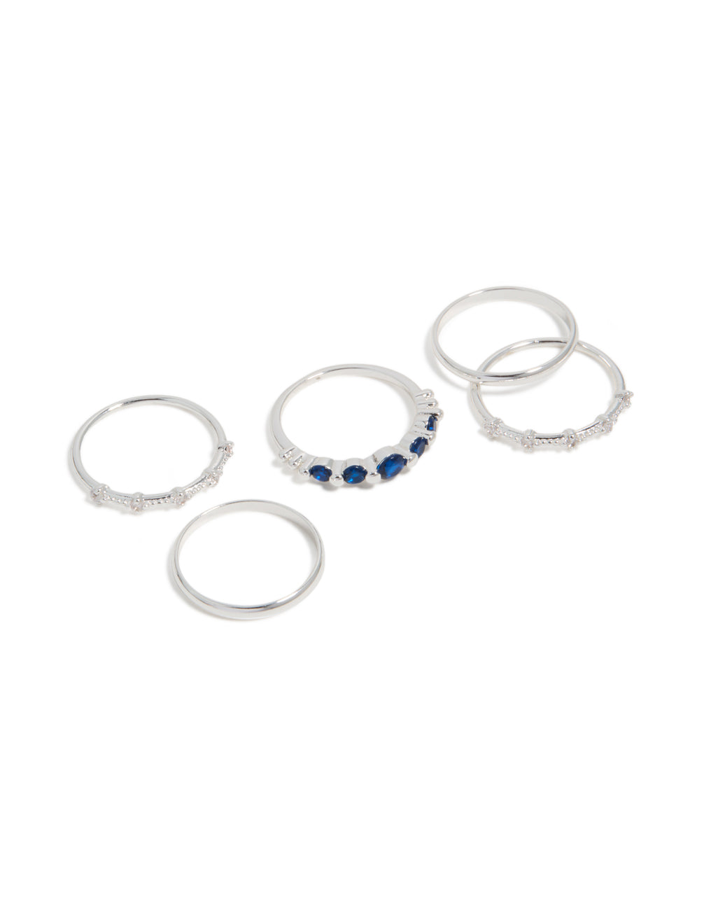 Silver Plated Dainty Cubic Zirconia Stacking Rings 5-Pack