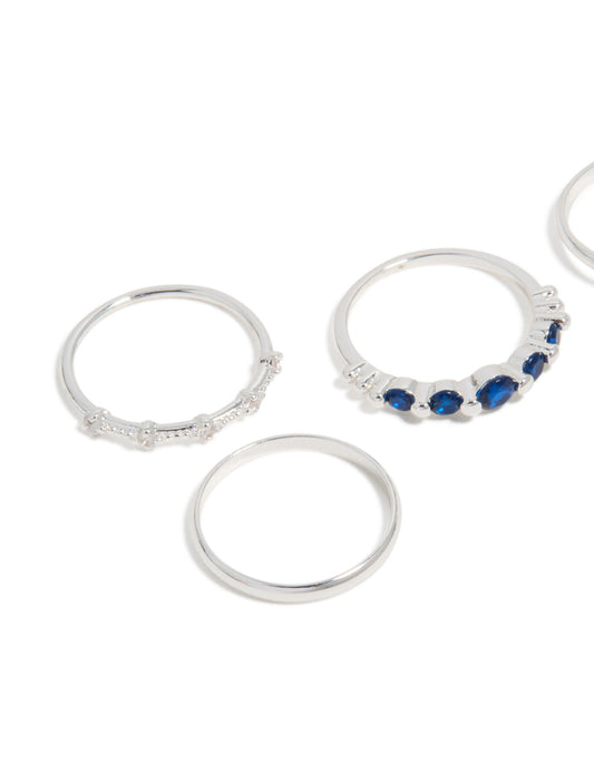 Silver Plated Dainty Cubic Zirconia Stacking Rings 5-Pack