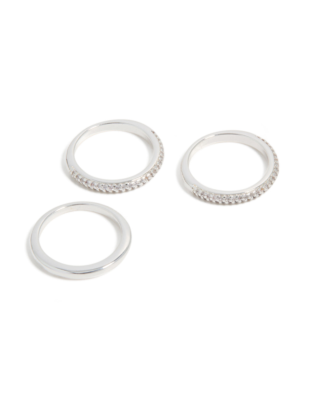 Silver Plated Cubic Zirconia Band Rings 3-Pack