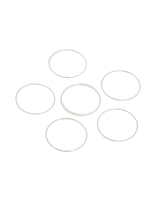 Silver Textured & Smooth Bangles 6-Pack