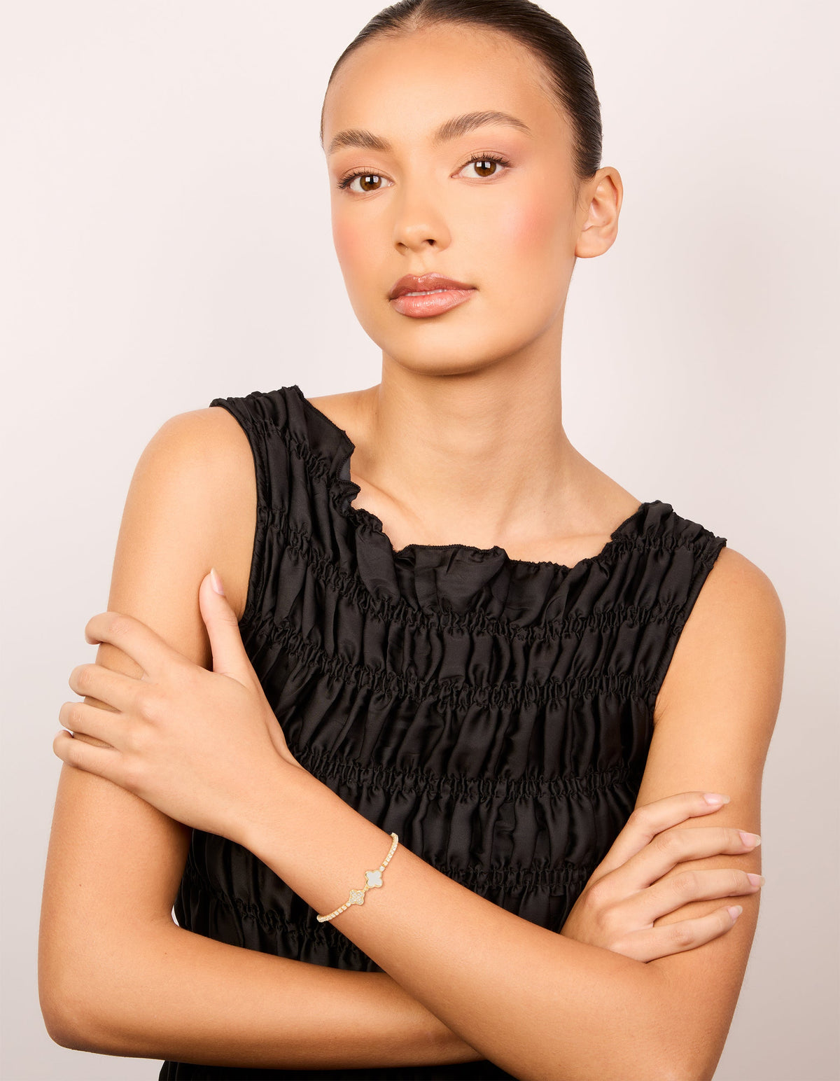 Gold Plated Cubic Zirconia Double Flower Toggle Bracelet
