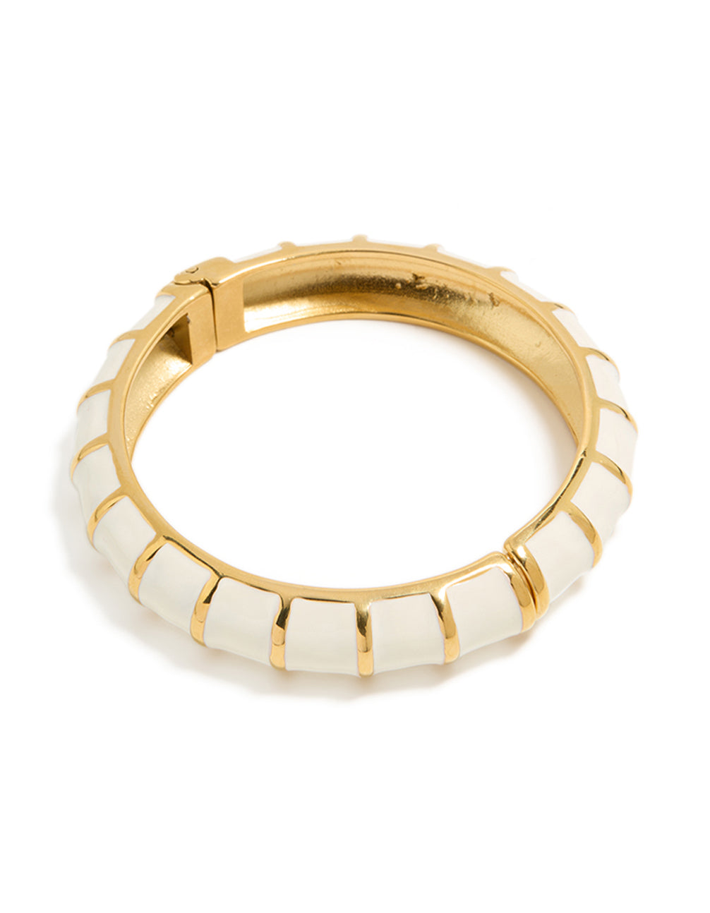 Waterproof Gold Plated Stainless Steel White Enamel Ribbed Bangle