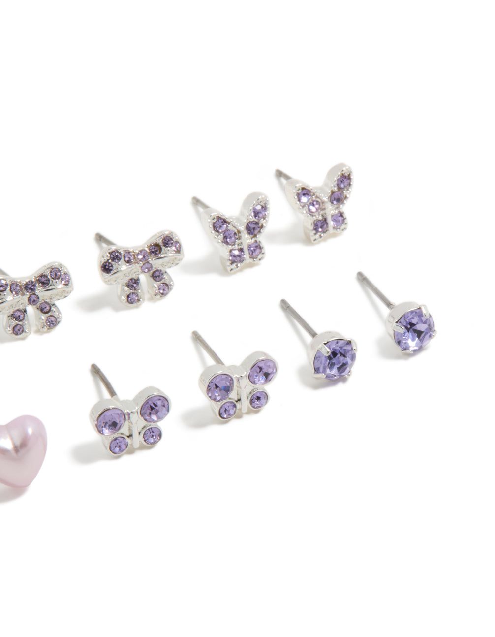 Kids Silver Diamante Butterfly Stud Earrings 6-Pack