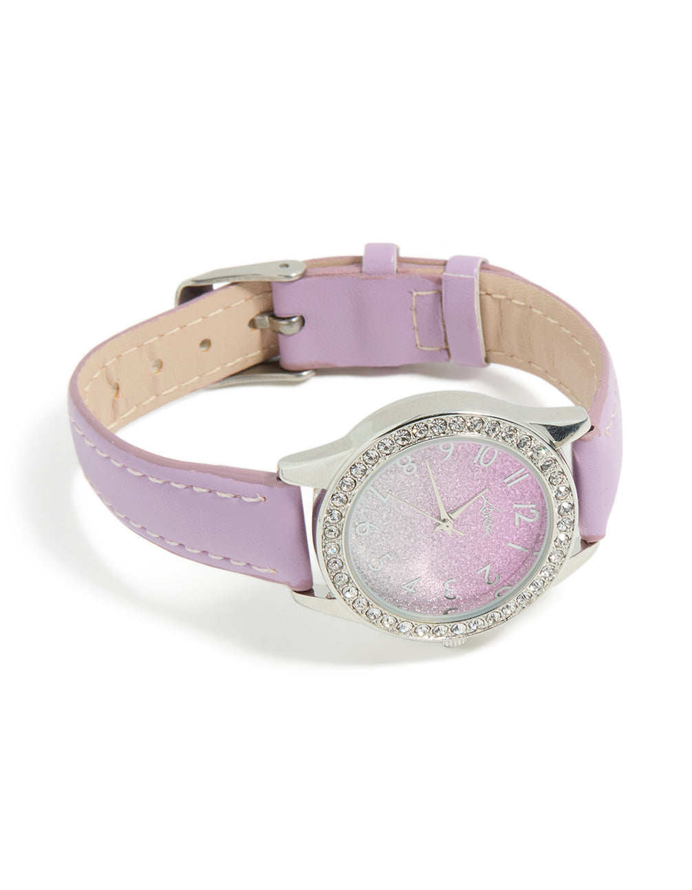 Kids Silver Glitter Dial PU Leather Watch