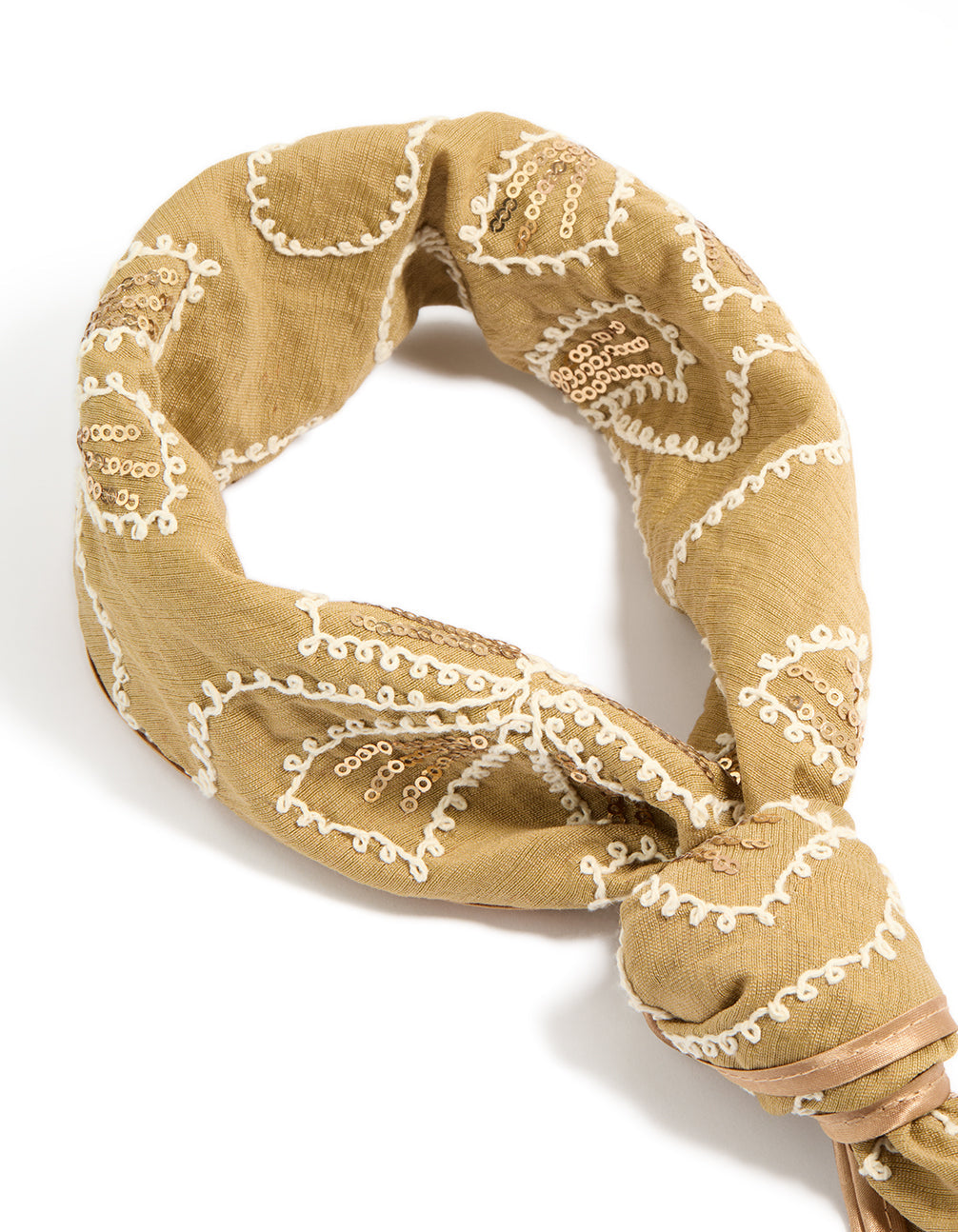 Brown Floral Sequin Fabric Scarf