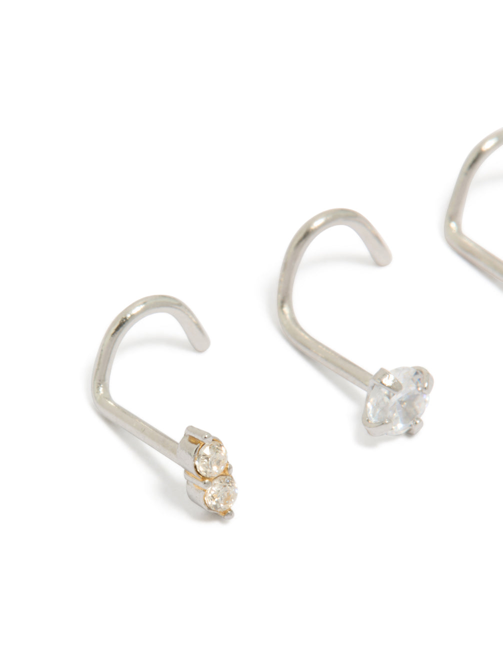 Surgical Steel Cubic Zirconia Mixed Nose Corkscrew Studs 3-Pack