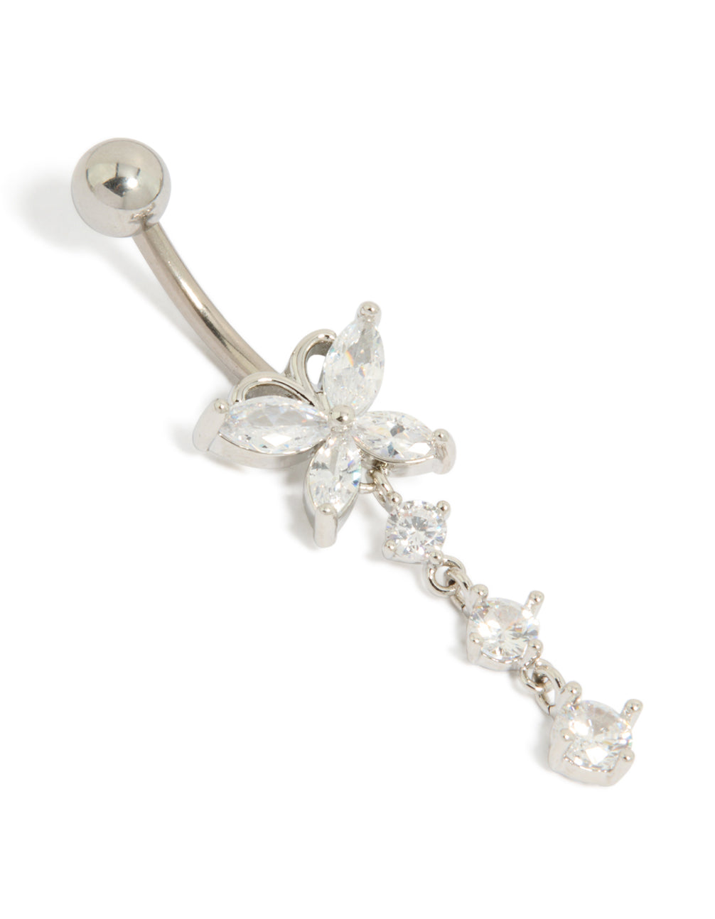 Titanium Cubic Zirconia Butterfly Drop Belly Bar