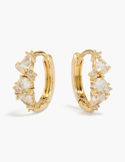 14K Gold Plated Large Mixed Cubic Zirconia Huggie Earrings