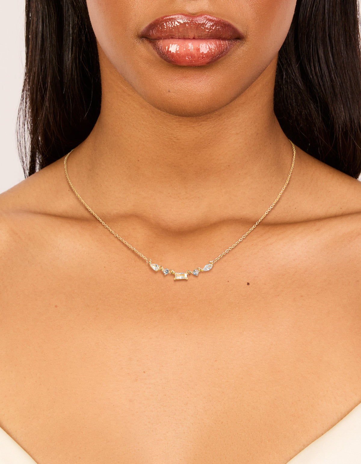 14K Gold Plated Mixed Shaped Cubic Zirconia Necklace
