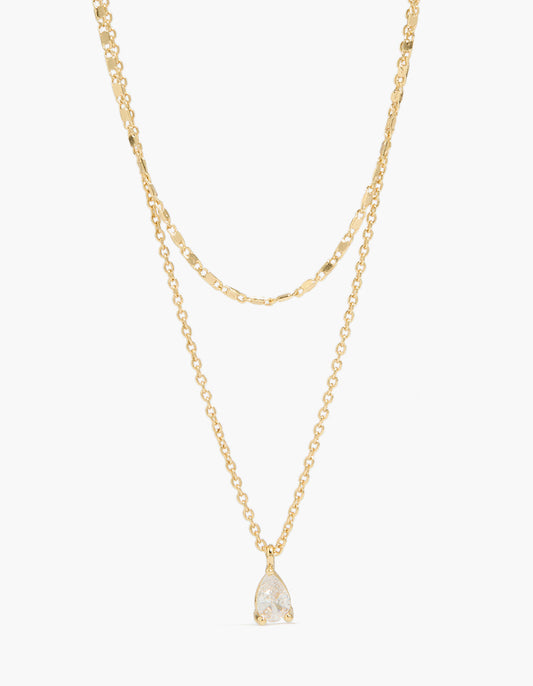 14K Gold Plated Pear Cubic Zirconia & Chain Necklace 2-Pack