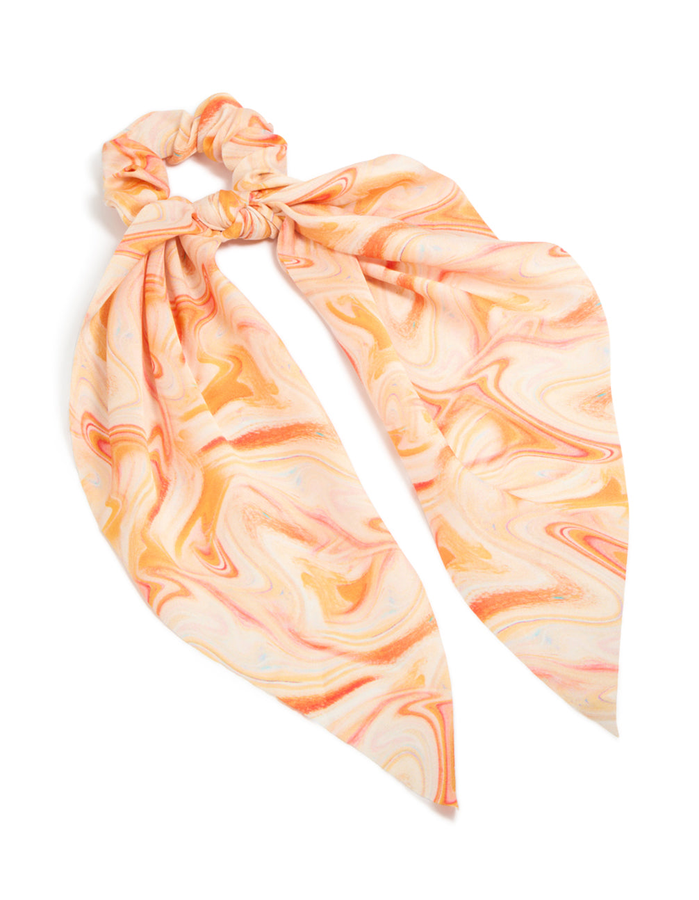 Orange Marbled Print Long Fabric Scarf Scrunchie