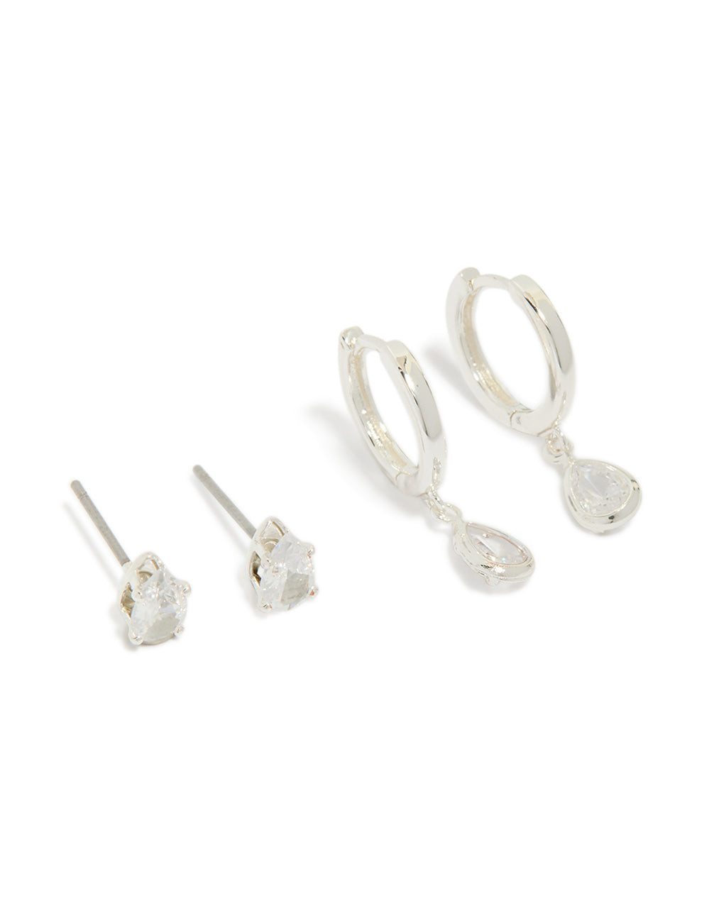 Silver Plated Cubic Zirconia Hoop & Stud Earrings 2-Pack