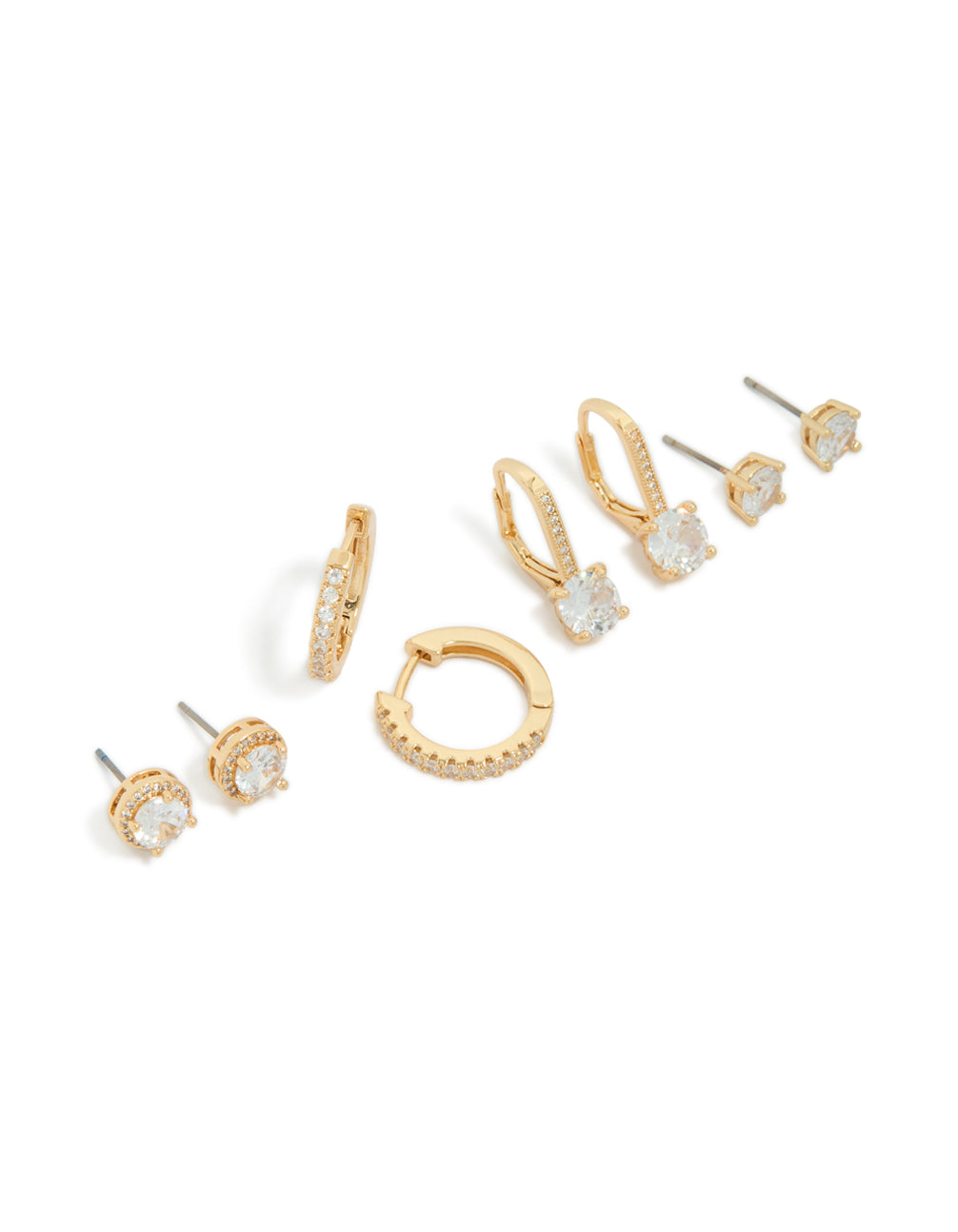 Gold Plated Cubic Zirconia Mixed Stud & Huggie Earrings 4-Pack