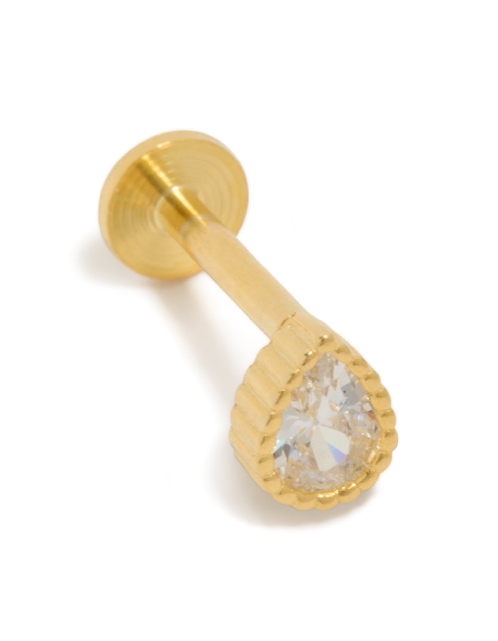 Gold Plated Sterling Silver Pear Cubic Zirconia Single Flat Back Stud