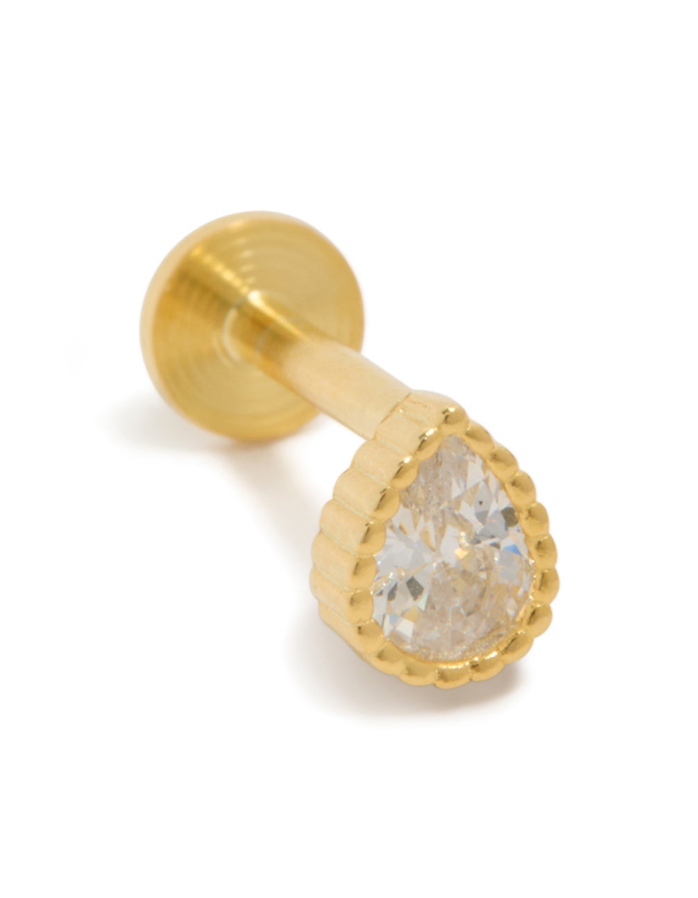 Gold Plated Sterling Silver Pear Cubic Zirconia Single Flat Back Stud