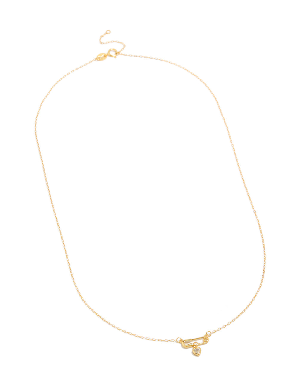 Gold Plated Sterling Silver Cubic Zirconia Safety Pin Necklace