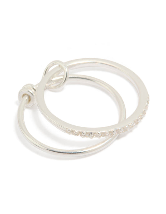 Sterling Silver Cubic Zirconia Double Link Ring