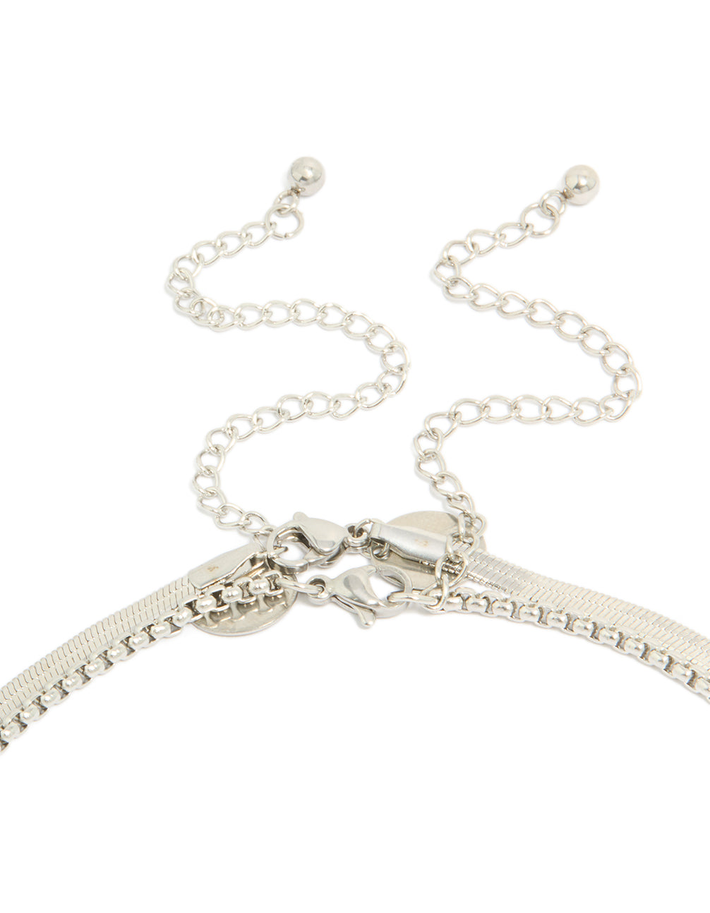 Mens Waterproof Stainless  Steel Snake & Box Chain Necklaces 2-Pack