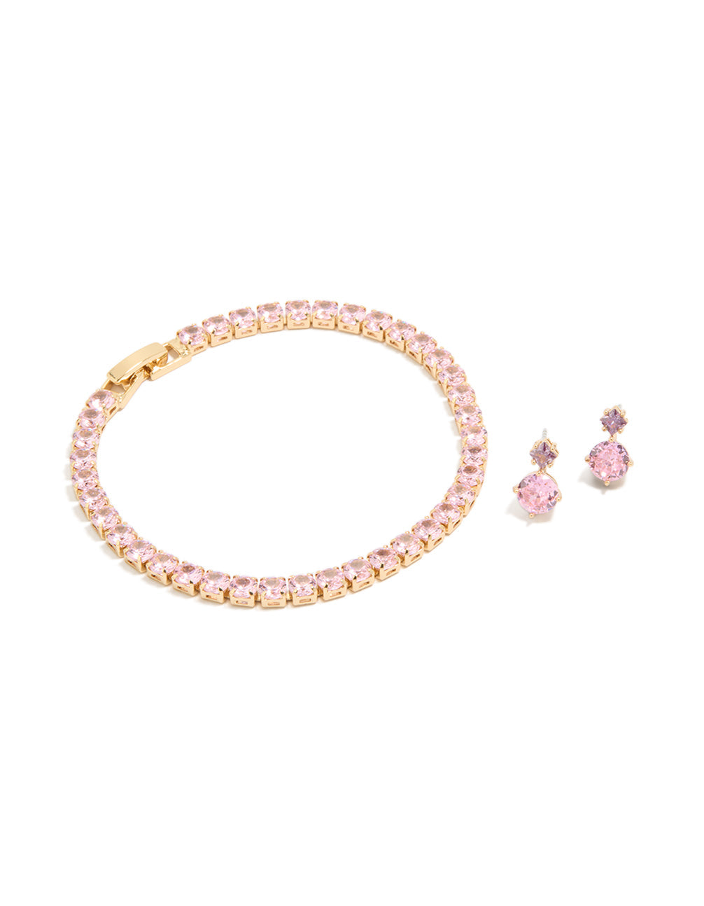 Gold Cubic Zirconia Earrings & Tennis Bracelet Set
