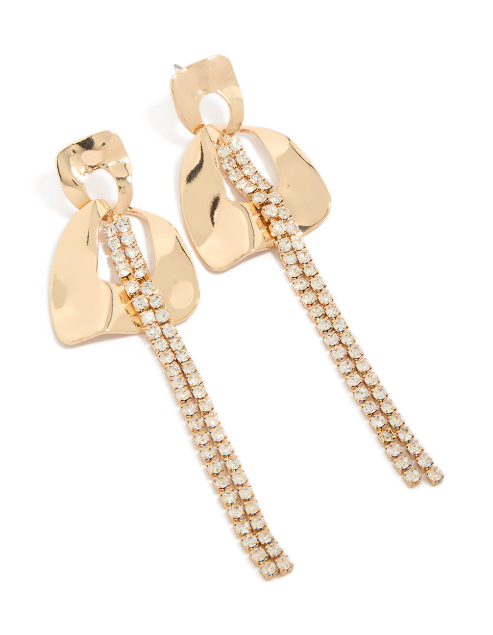 Gold Diamante Floral Petal Drop Earrings