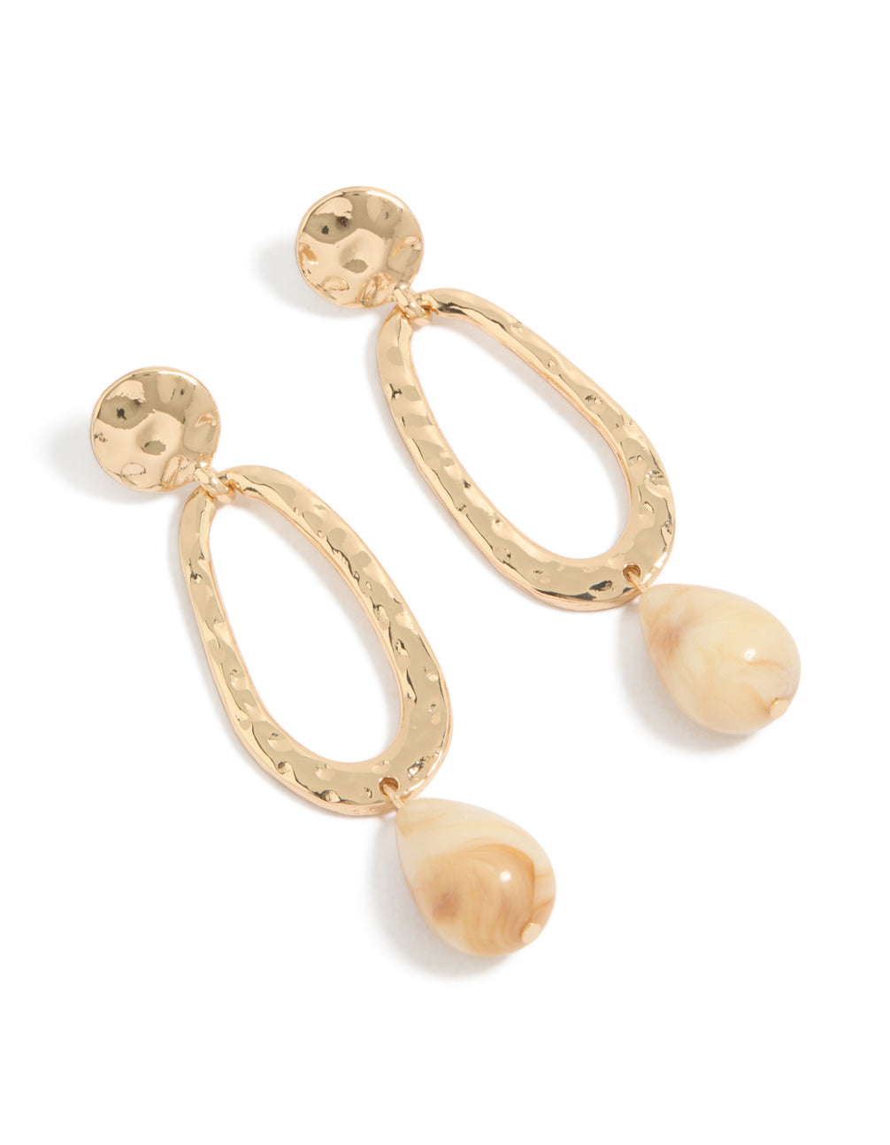 Gold Hollow Round Beaded Drop Earrings