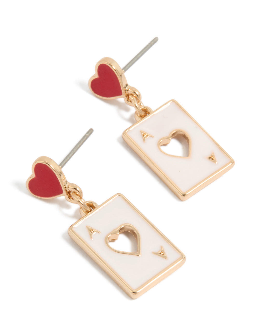 Gold Ace Of Hearts Card Drop Earrings