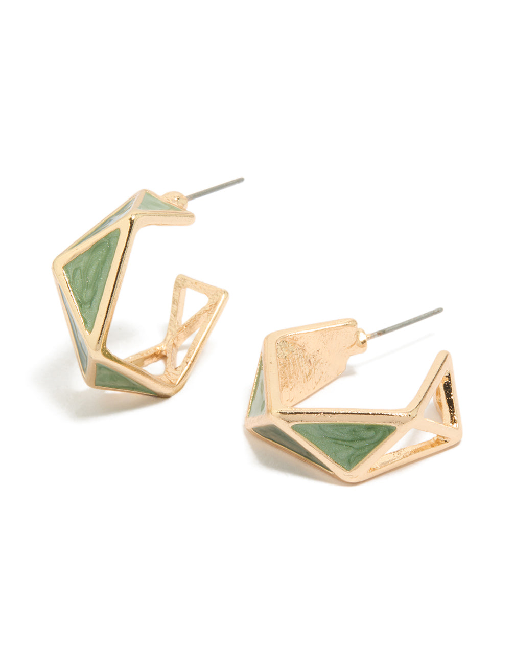 Gold  Green Geometric Huggie Earrings