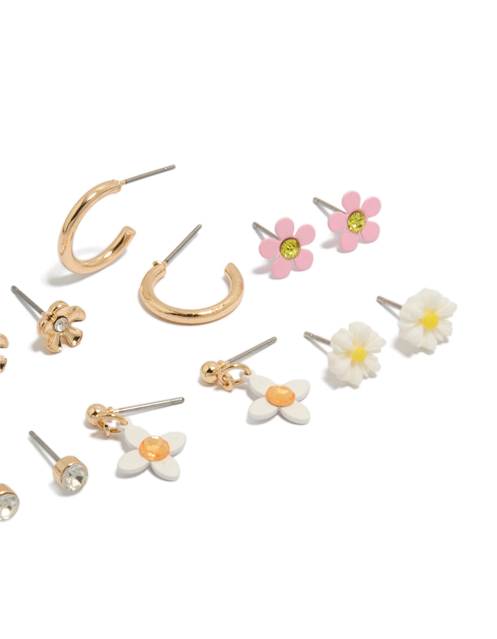 Gold Diamante &  Floral Stud Earrings 8-Pack