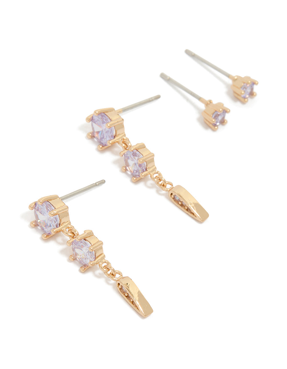 Gold Lilac Cubic Zirconia Stud & Drop Earrings 2-Pack